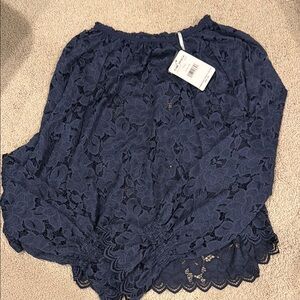 Elegant Navy Lace Women's Top